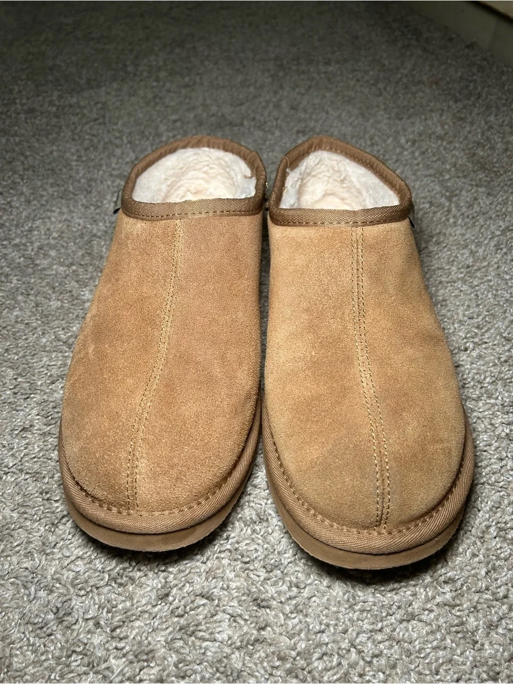 BearPaw Men’s Light Brown Suede Slip-On Loafers 10 Warm Comfort Home Shoes Winte